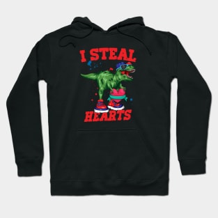 I Steal Hearts Trex Dino, Cute Valentines Days Kids Boys Design Hoodie